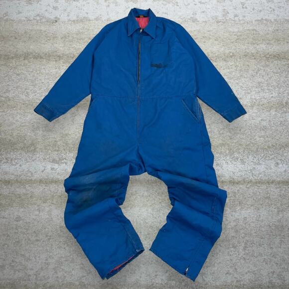 True Vintage Coveralls Royal Blue Canvas Insulated Quilt Zip Up Made in USA 70s - Picture 1 of 5